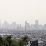 Panoramic view of the city and air pollution global warming concept