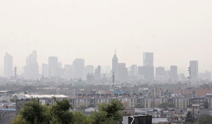 Panoramic view of the city and air pollution global warming concept