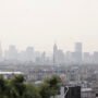 Panoramic view of the city and air pollution global warming concept